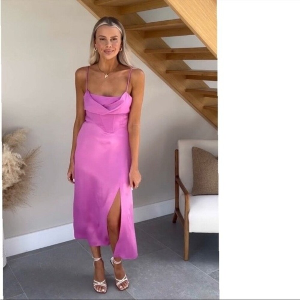 ZARA STRAIGHT NECK SATIN EFFECT MIDI DRESS